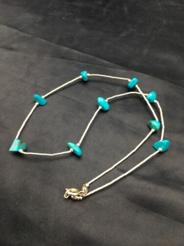Children's Sterling Silver Liquid Necklace | Turquoise Nugget | 14" | 2931 - Masha USA
