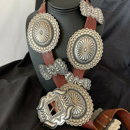 Native American Sterling Silver Navajo Concho Belt | Authentic Handmade | 12135 - Masha USA