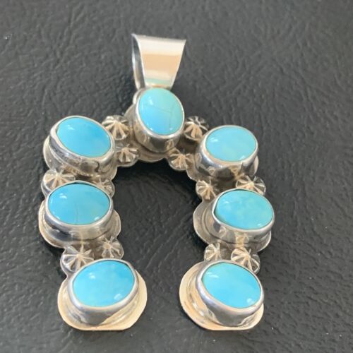 Navajo Blue Turquoise Cluster Naja Pendant | Sterling Silver | Authentic Native American Handmade | 2099