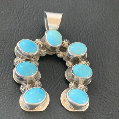 Navajo Blue Turquoise Cluster Naja Pendant | Sterling Silver | Authentic Native American Handmade | 2099