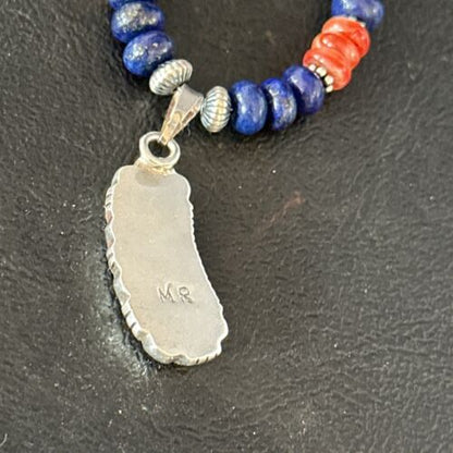 Navajo Blue Lapis Spiny Oyster Necklace Pendant | Sterling Silver Inlay | Authentic Native American Handmade | 14617