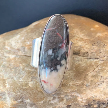 Navajo Men's White Black Cinnabrite Ring | Sterling Silver | Sz 7.5 | Authentic Native American Handmade | 1556