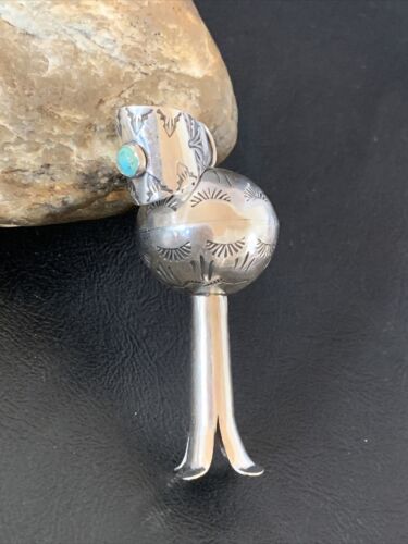 Navajo Blue Turquoise Naja Pendant | Sterling Silver | 3.25" | Authentic Native American Handmade | 13289