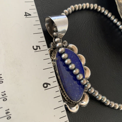 Native American Navajo Blue Lapis Pendant Necklace | Sterling Silver | 11673 - Masha USA