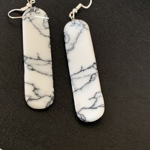 Navajo White Buffalo Turquoise Dangle Earrings | Sterling Silver | 2" | Authentic Native American Handmade | 11753