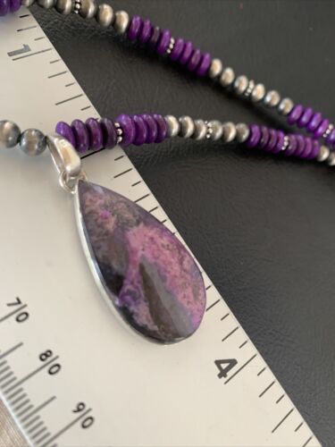 Navajo Pearl Purple Sugilite Necklace Pendant | Sterling Silver | Authentic Native American Handmade | 11917