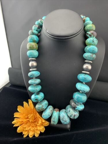 Navajo Pearls Sterling Silver & Blue Turquoise Graduated Necklace | Authentic Native American | 24" | 01745