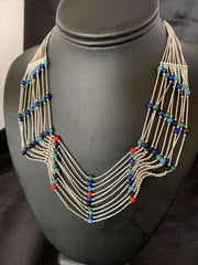 Native American Multi-Color Liquid Heishi Necklace | 10 Strand Sterling Tubes | 17" | 12623