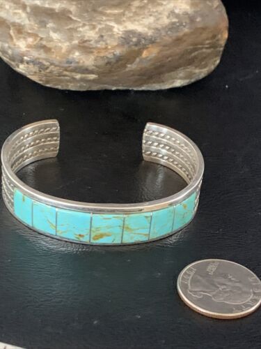 Native American Men's Blue #8 Turquoise Inlay Cuff Bracelet | Sterling Silver | 14138