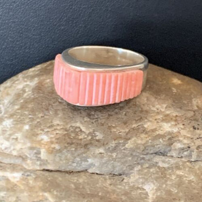 Navajo Pink Coral Inlay Band Ring | Sz 7 | Authentic Native American Handmade | 12411 - Masha USA