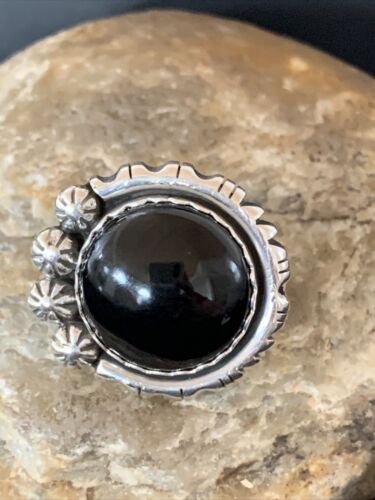 Native American Men's Navajo Black Onyx Ring | Sterling Silver | Sz 9 | Authentic Handmade | 1080