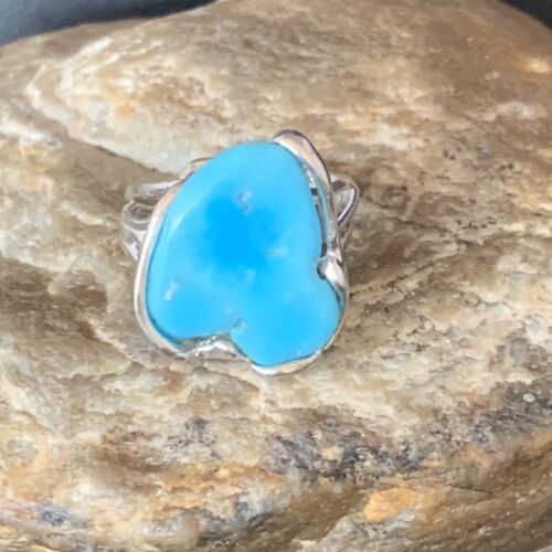 Navajo Blue Kingman Turquoise Ring | Sterling Silver | Sz 8 | Authentic Native American Handmade | 13541