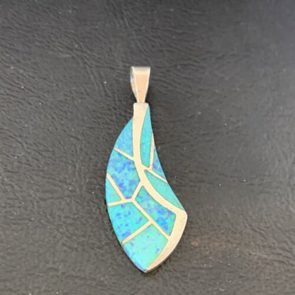 Authentic Native American Navajo Sterling Silver Blue Opal Inlay Pendant | Handmade Jewelry | 12273 - Masha USA
