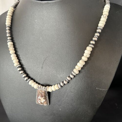 Navajo Wild Horse Turquoise Necklace Pendant | Sterling Silver | Authentic Native American Handmade | 14609