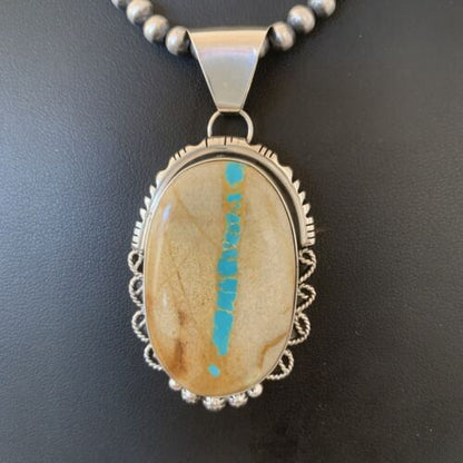 Men's Navajo Pearls Necklace | Sterling Silver Blue Boulder Turquoise Pendant | Native American Handmade | 1534