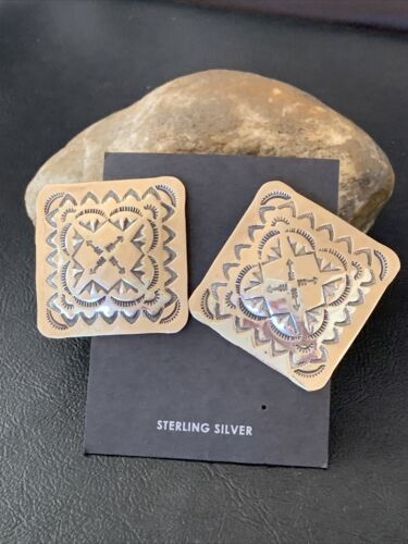 Southwestern Women's Navajo Stamped Earrings | Sterling Silver | Authentic Native American Handmade | 1674