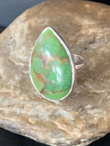 Adjustable Navajo Green Mojave Turquoise Ring | Sterling Silver | Sz 7 | Authentic Native American Handmade | 11795