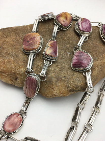 Navajo Purple Spiny Oyster Necklace | Sterling Silver Lariat | Authentic Native American Handmade | 2793