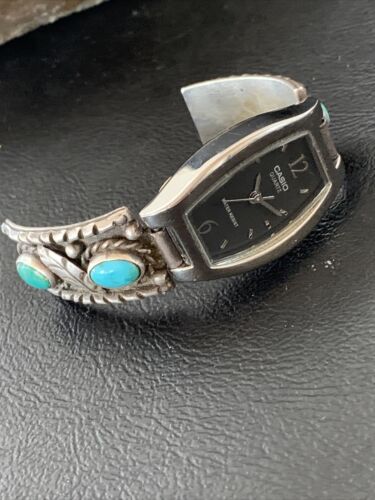 Vintage Navajo Sterling Silver Watch Tips | Old Pawn Blue Turquoise Band | Authentic Native American Jewelry