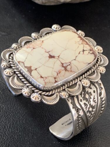 Navajo Wild Horse Turquoise Cuff Bracelet | Sterling Silver | Authentic Native American Handmade | 1418