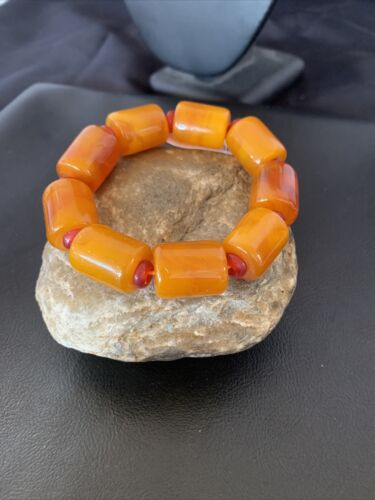 Native American Handmade Stretch Bracelet | Gold Amber Stone with Garnet | One-Of-A-Kind | 3073