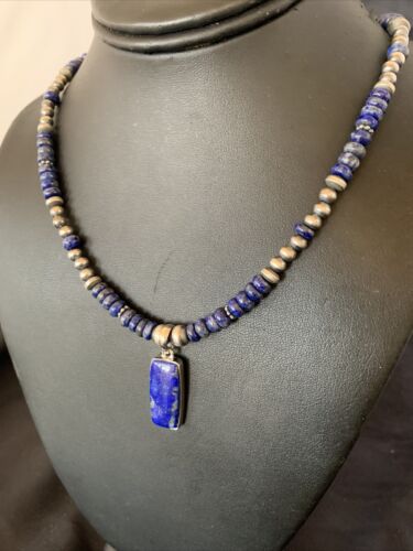 Native American Navajo Blue Lapis Pendant Necklace | Sterling Silver | 12248