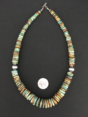 Navajo Graduated Turquoise Necklace | Sterling Silver | Authentic Native American | 21" | 1242