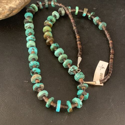 Native American Navajo Turquoise Shell Heishi Bead Necklace | Sterling Silver | 30" | 00762