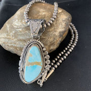 Men's Blue Royston Turquoise Pendant | Sterling Silver | 3" | Authentic Native American Handmade | 13938