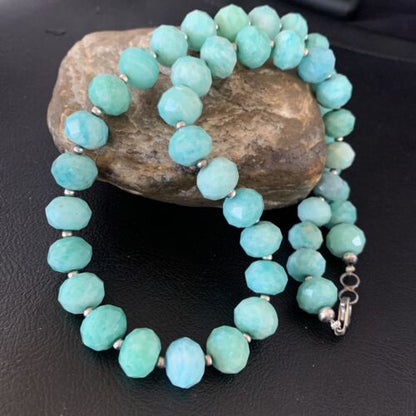 Navajo Chunky Amazonite Bead Necklace | Sterling Silver Pearls | 20" | Authentic Native American Handmade | 13411