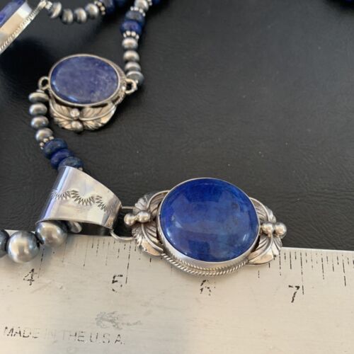 Navajo Pearl Sterling Silver Blue Lapis Necklace with 5 Pendants | Authentic Native American Handmade | 10864