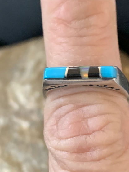Native American Navajo Blue Lapis Turquoise Opal Inlay Ring | Sz 6 | 11145 - Masha USA