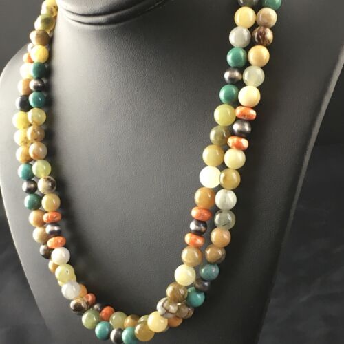 Navajo Sterling Silver Jasper Coral Turquoise Necklace | 19" | Authentic Native American Handmade | 10266