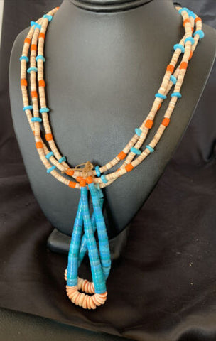 Southwestern Jacla Santo Domingo Shell Spiny Turquoise 26” Necklace 11992