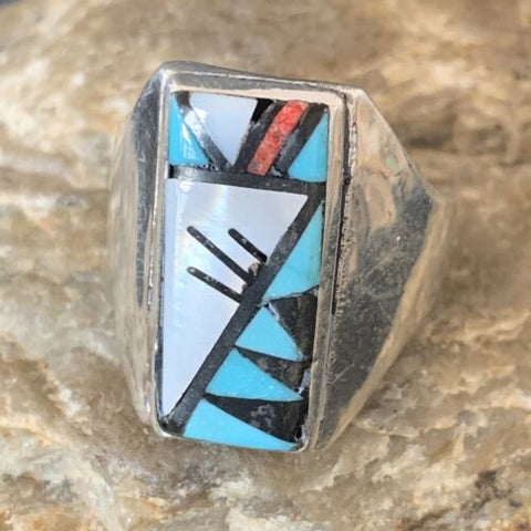 Native Zuni Men's Spiny Blue Turquoise Sterling Silver Ring InlaySize15 12424