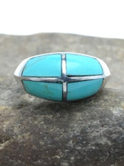 Navajo Turquoise Inlay Ring | Sterling Silver | Sz 5.5 | Authentic Native American Handmade | 4034