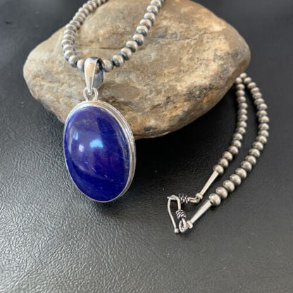 Native American Navajo Blue Lapis Pendant Necklace | Sterling Silver | 11718 - Masha USA