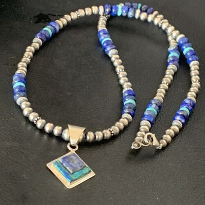 Men's Turquoise, Lapis & Opal Inlay Pendant | Navajo Sterling Silver Necklace 21" | 12605