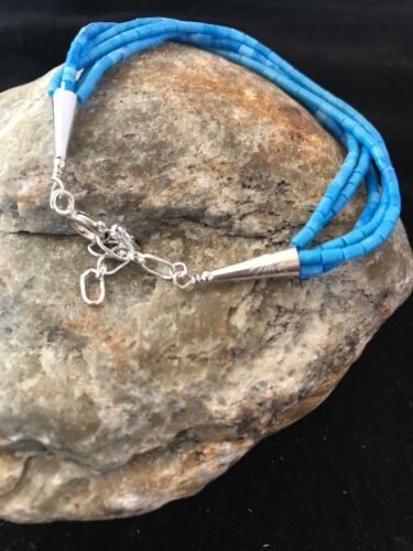 Native American Liquid Blue Denim Lapis Heishi Bracelet | Sterling Silver | 7" | 5-Strand | 13611