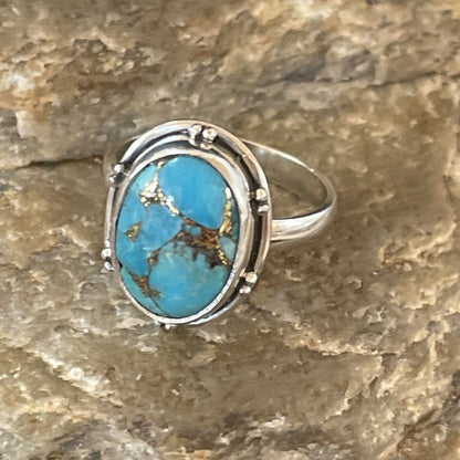Mojave Native American Navajo Blue Turquoise Ring | Sterling Silver | Sz 7 | 11416