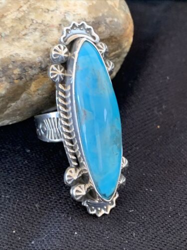 Native American Women's Navajo Blue Kingman Turquoise Ring | Sterling Silver | Sz 8 | 1010