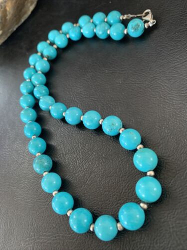 Native American Navajo Pearls Blue Turquoise Bead Necklace | Sterling Silver | 20" | 11806