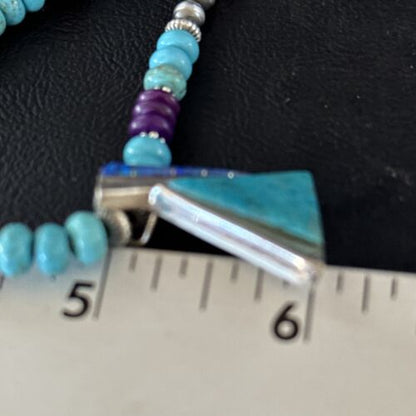 Navajo Blue Turquoise Sugilite Pendant | Sterling Silver Inlay Necklace | Authentic Native American Handmade | 14642