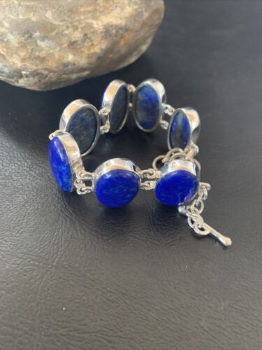 Navajo Blue Lapis Lazuli Link Bracelet | Sterling Silver | 8" | Authentic Native American Handmade | 11653