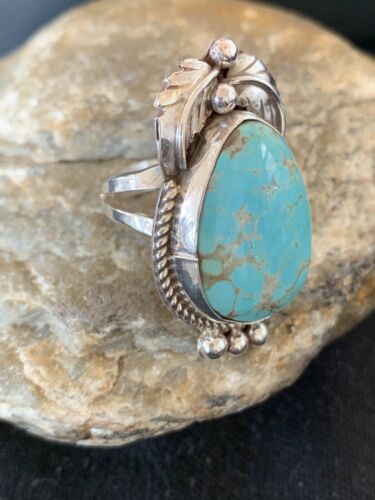 Native American Navajo Blue Turquoise Ring | Sterling Silver | Sz 9.5 | 668