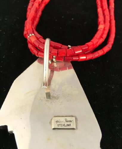 Navajo Spiny Oyster & Turquoise Pendant | Sterling Silver Coral Bead Necklace | Multi-Strand | 8477