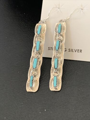 Navajo Turquoise Dangle Earrings | Sterling Silver | 2" Long | Authentic Native American Handmade | 12122