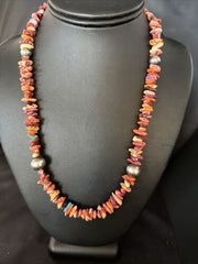 Navajo Multi-Color Spiny Oyster Necklace | Sterling Silver | 21" | Authentic Native American Handmade | 14308
