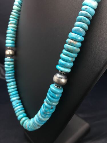 Navajo Men's Sterling Silver Blue Turquoise Necklace | Authentic Native American | 20" | Graduated | 2946