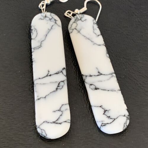 Navajo White Buffalo Turquoise Dangle Earrings | Sterling Silver | 2" | Authentic Native American Handmade | 11753